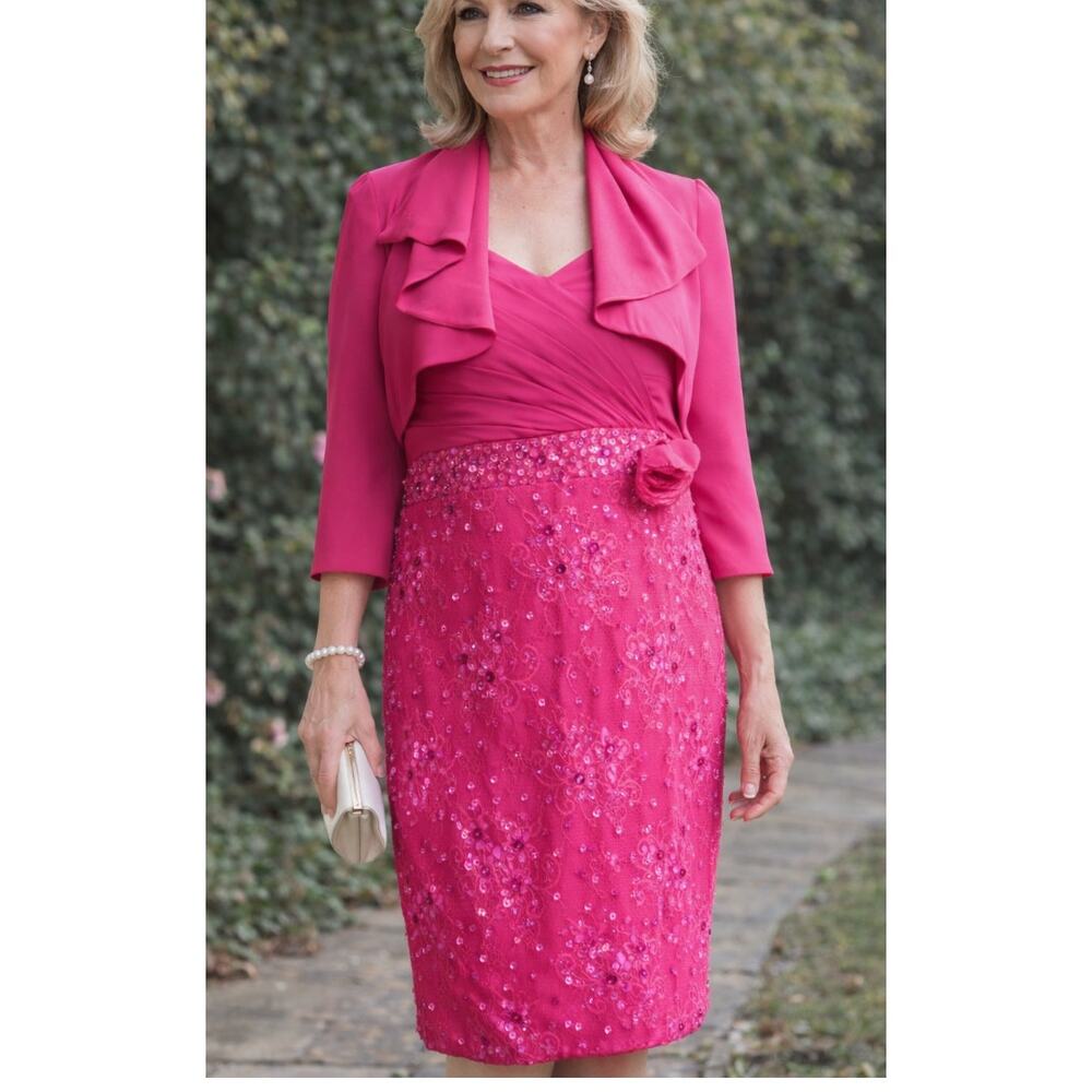 Vintage 80s Womens Pink Formal Dress with Jacket Size Medium/8 Cocktail Wedding